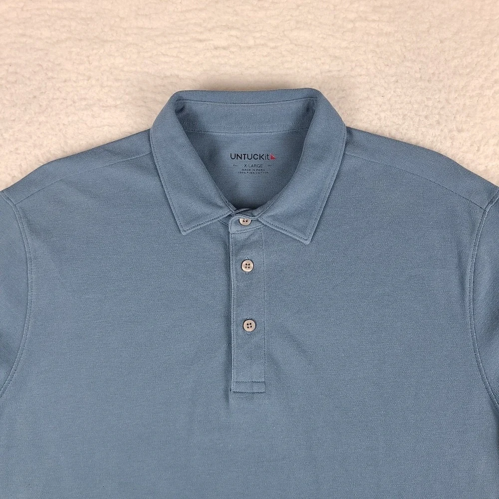 UNTUCKit Polo Shirt Mens XL Blue Steel Pima Cotton Performance Short Sleeve